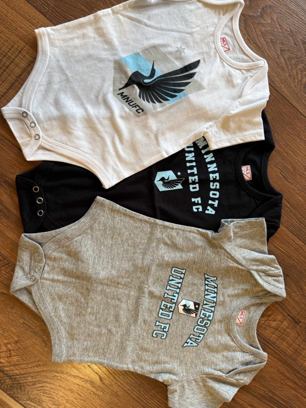 Minnesota United FC Baby Bodysuit Trio - White, Black & Gray